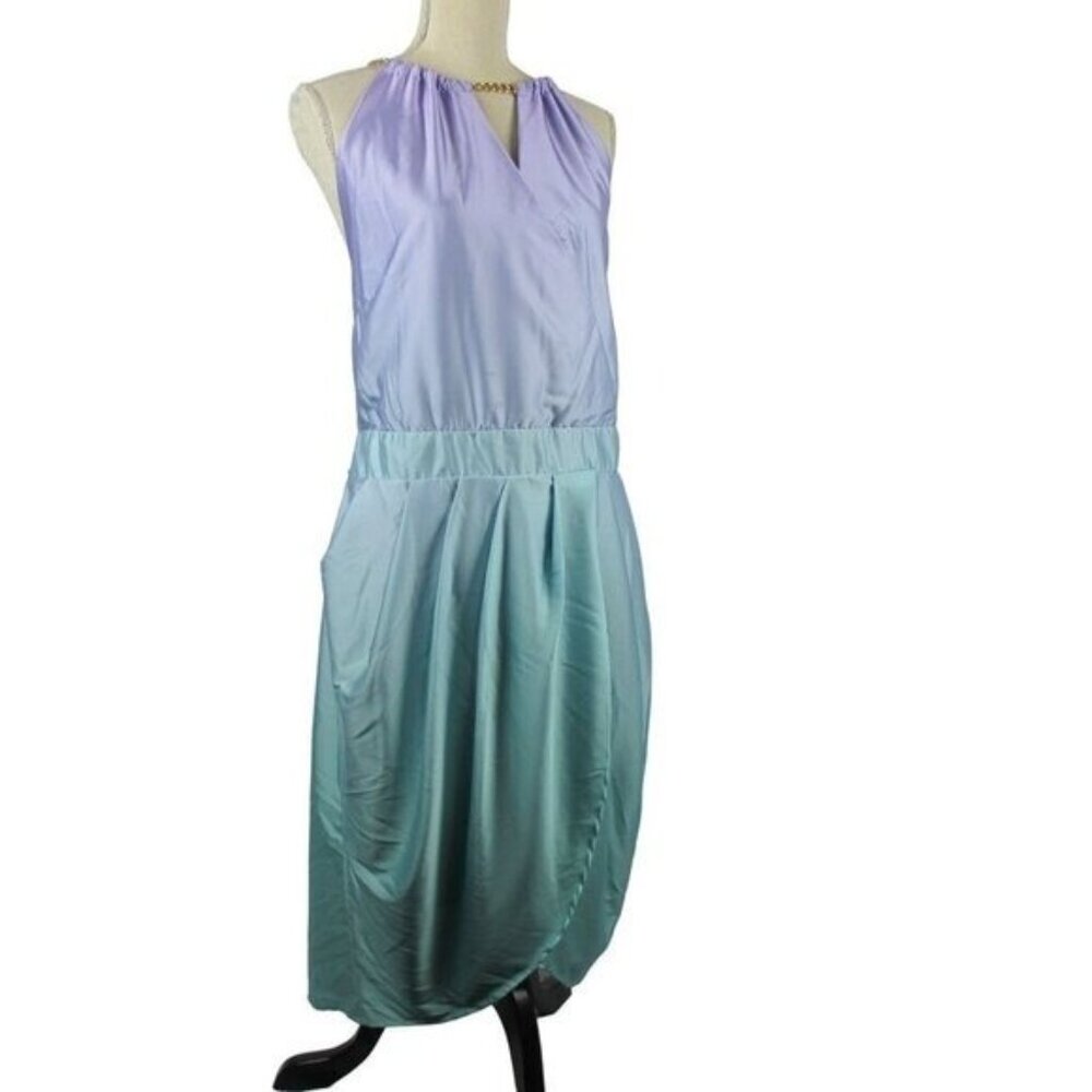 Ashley Stewart Ombre Sleeveless Wrap Dress Purple Blue 3X Spring Cocktail Dress - Picture 3 of 6